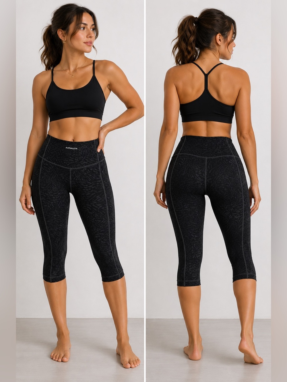 Athleta Ultimate Stash Pocket Capri Leggings Black Embossed Print XXS